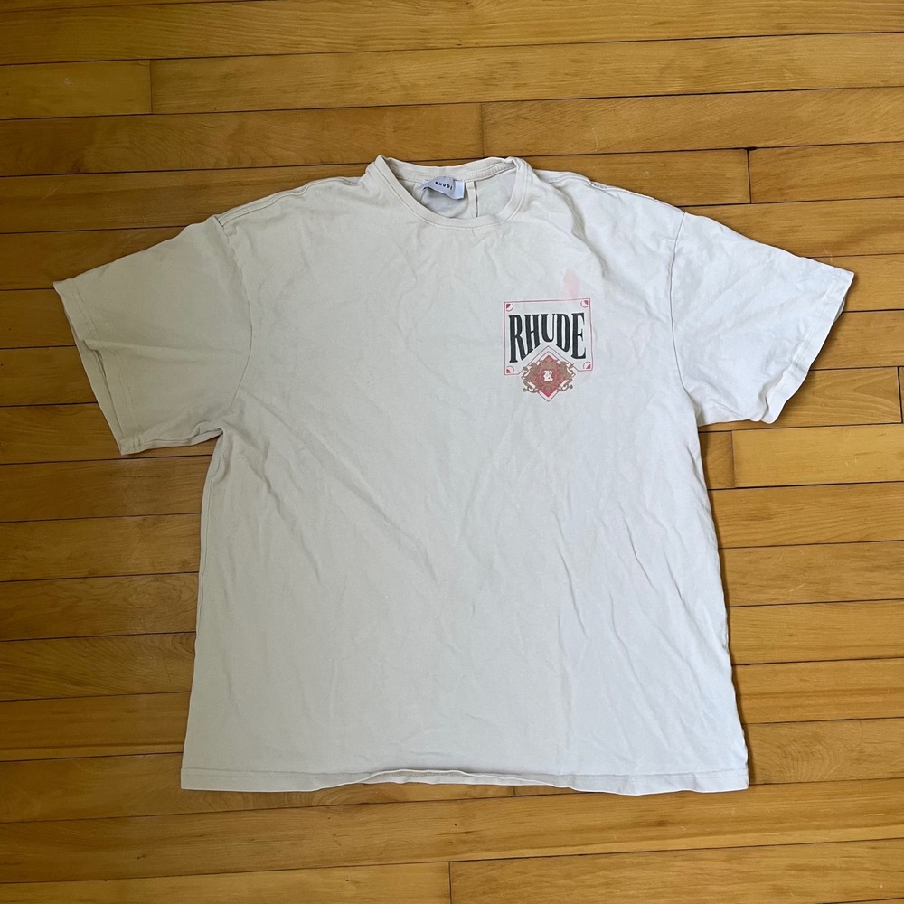 Rhude Mens Graphic Logo T-Shirt Cream Off-White Boxy Fit Streetwear Size L